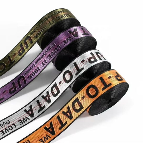Detail-01 Custom Logo Wear Resistant Non-Elastic Jacquard Polyester Webbing for Bag Strap Pet Leash