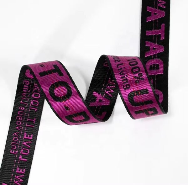 Detail-06 Custom Logo Wear Resistant Non-Elastic Jacquard Polyester Webbing for Bag Strap Pet Leash