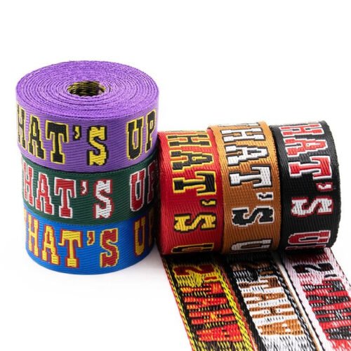 Custom Woven Jacquard Printed logo Recycled Thick Nylon Belt Webbing Strap for Dog Collar Luggage Backpack Bags Webbing