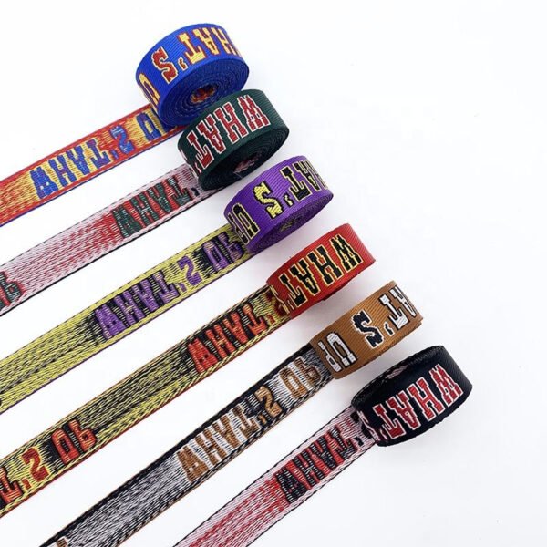 Custom Woven Jacquard Printed logo Recycled Thick Nylon Belt Webbing Strap for Dog Collar Luggage Backpack Bags Webbing