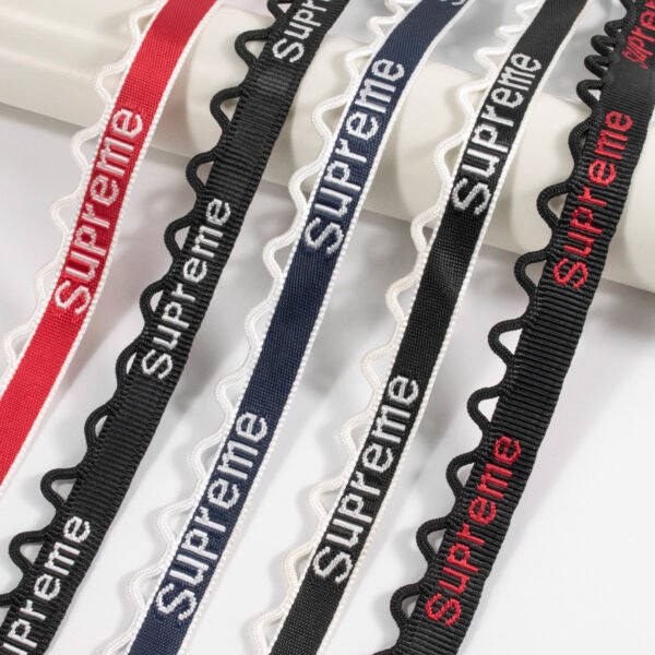 Main-02 Custom Jacquard logo Designer Braided Fluorescent Green Polyester Webbing Band for Garments Shoes Bags
