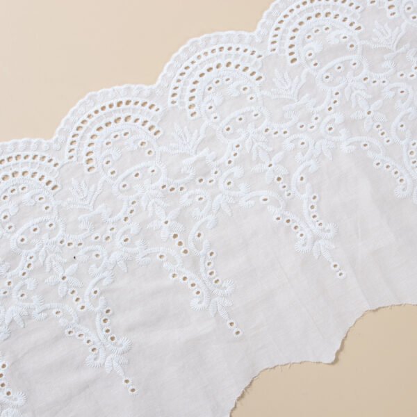 Factory Embroidery Lace Fabric Embroidered Lace Fabric Polyester White Embroidery Lace Trim for Dress