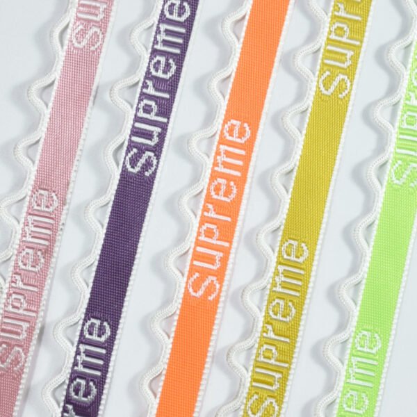 Main-04 Custom Jacquard logo Designer Braided Fluorescent Green Polyester Webbing Band for Garments Shoes Bags