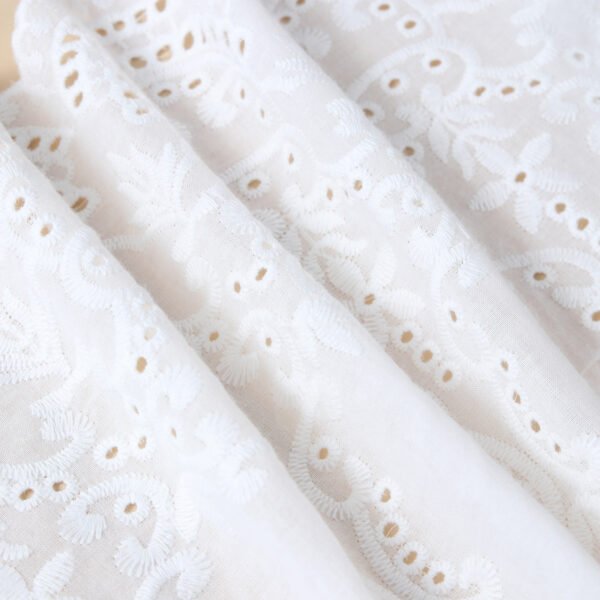 Factory Embroidery Lace Fabric Embroidered Lace Fabric Polyester White Embroidery Lace Trim for Dress