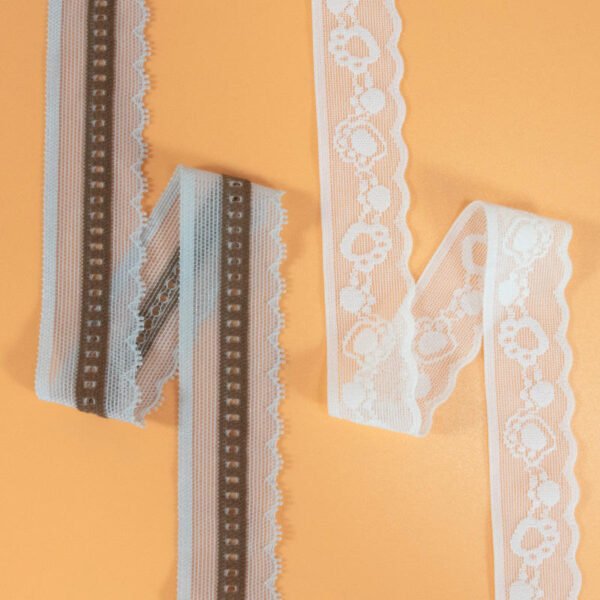 High Quality French Lace Trimming Polyester Embroidery Narrow Jacquard Stretch Lace Elastic Picot Lace